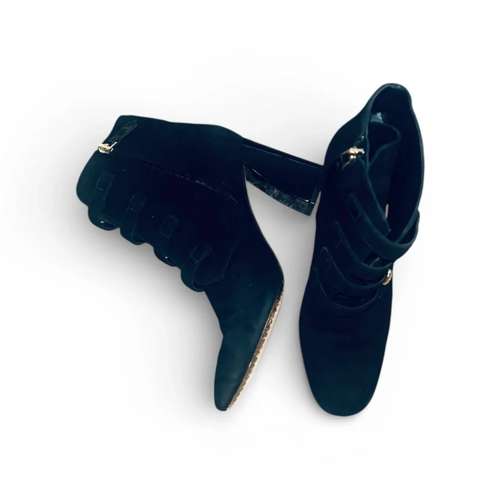 Tory Burch Black Booties with Gold Buckles - Picture 6 of 9